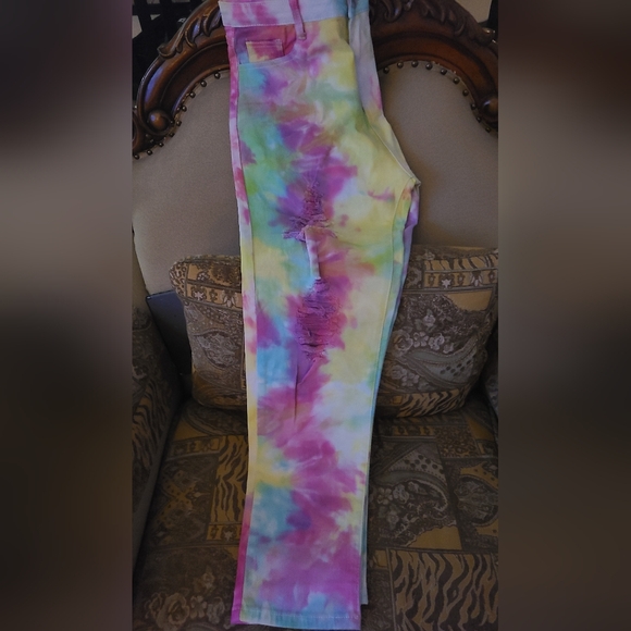 Rainbow Denim- Colors may vary- each pair is unique.  NWOT - Picture 4 of 6